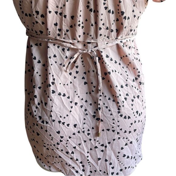 Pink top Black Hearts Prints XL Bottoms Down Neckline String Tie Ruffle Sleeves - Picture 4 of 8